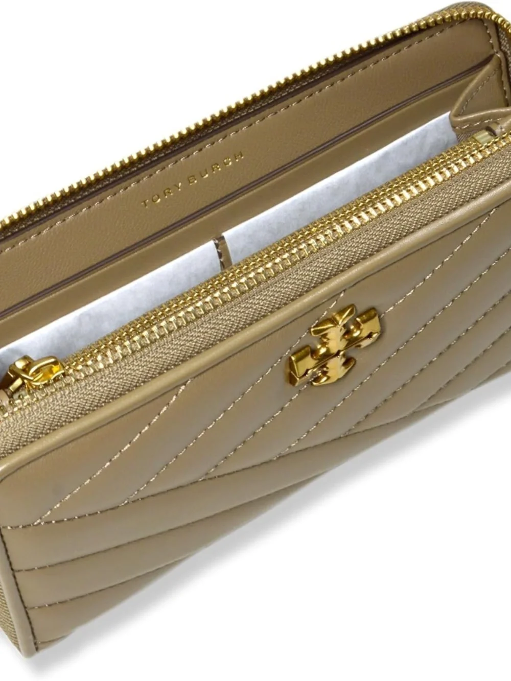 TORY BURCH - KIRA CHEVRON ZIP CONTINENTAL WALLET - SANDPIPER / 250 -NEW WITH TAG